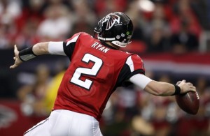 Matt Ryan is about to throw a touchdown or an interception, depending upon the month