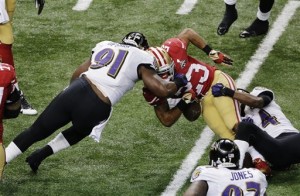 A year after having a sack in the BCS National Championship Game, Upshaw forced a key fumble in the Super Bowl.