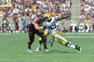 Mingo against Jake Matthews, expected to go in the first round of the 2014 draft.